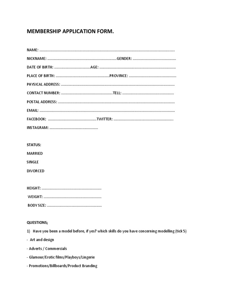 Model Membership Application Form | PDF | Business | Social Institutions