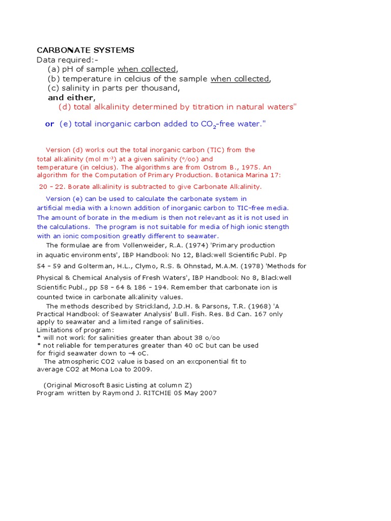 Alkalinity to Bicarbonate Calculator | PDF | Alkalinity | Salinity