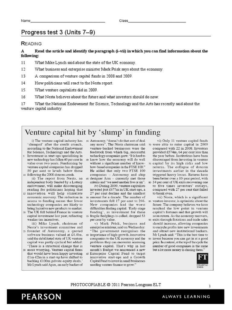 Progress Test 3 (Units 7-9) | PDF