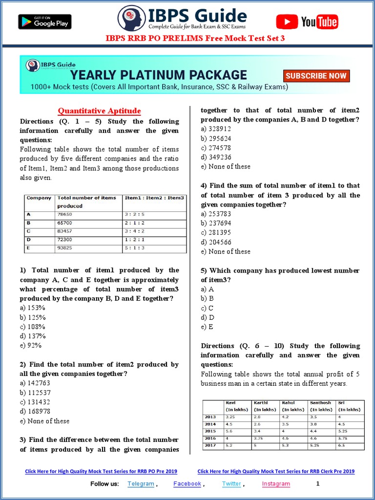 Free IBPS RRB PO Prelims Mock Test 3 | PDF | Alphabet