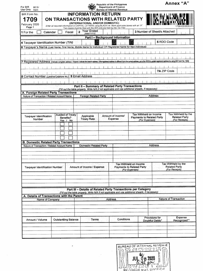 BIR Form No. 1709 | PDF | Taxpayer | Government Information