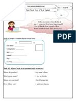 Name: ..: First Term Test N 2 of English Middle School Class: 1 MS Date: /11/2018