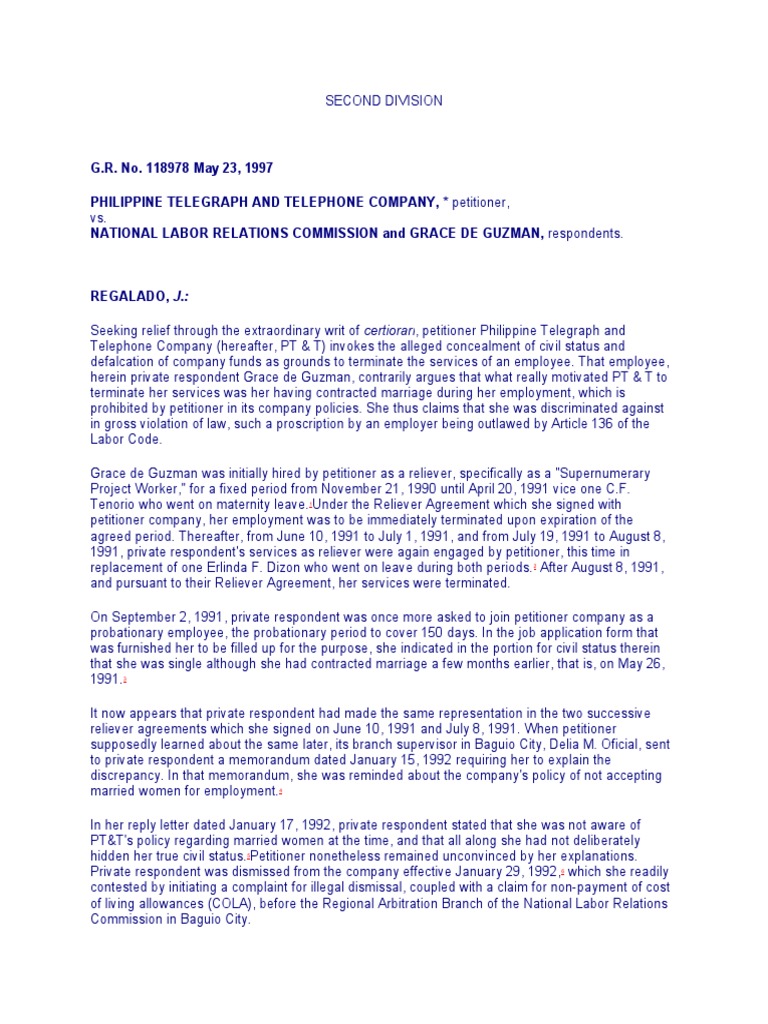 Prohibition of Discrimination Based on Marital Status A Case of