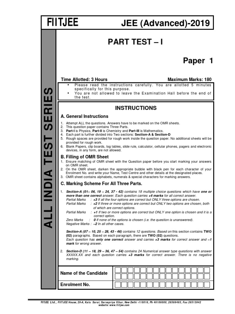 Aits 1819 PT I Jeea Paper 1 Paper PDF | PDF | Chemical Equilibrium ...