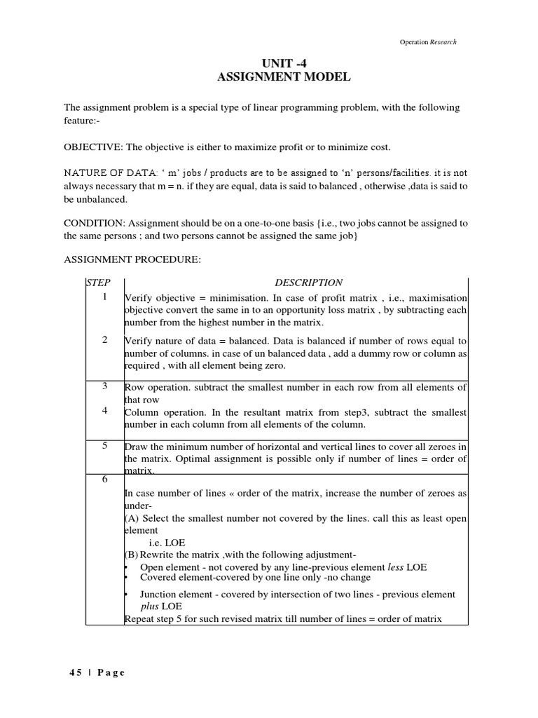 Assignment Model in Operations Research | PDF | Business