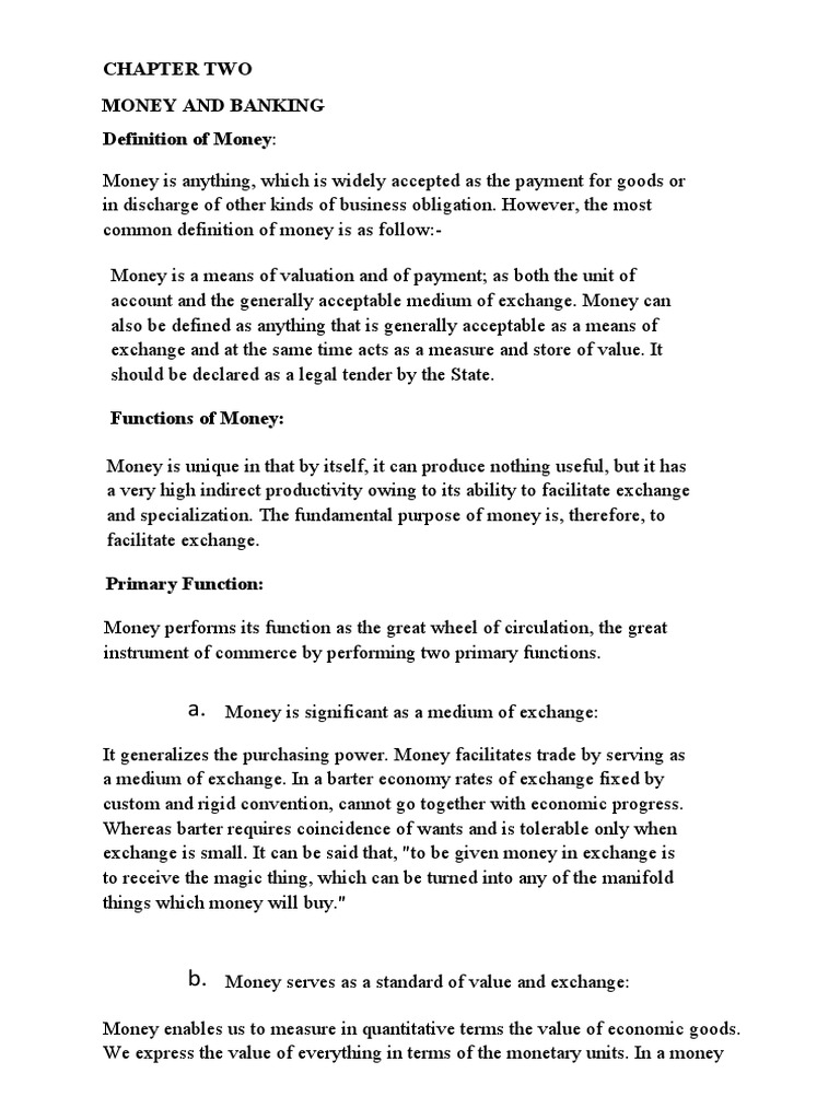 Money and Banking PDF PDF Value (Economics) Medium Of Exchange