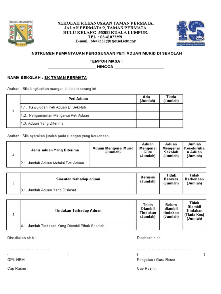 Borang Analisa Peti Aduan Sekolah Pdf