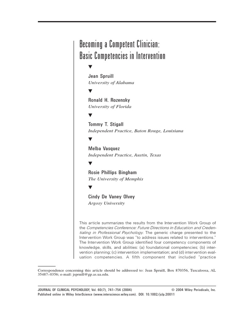 Becoming A Competent Clinician Basic Competencies in Intervention | PDF ...