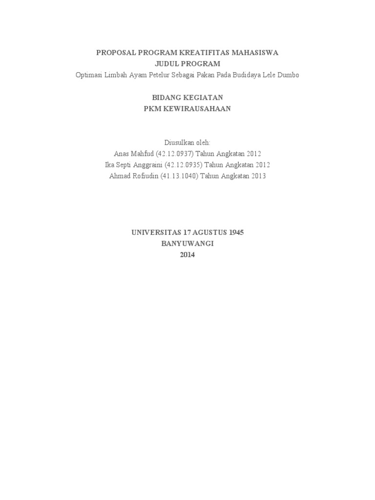 Proposal Program Kreatifitas Mahasiswa | PDF | Teknologi & Rekayasa
