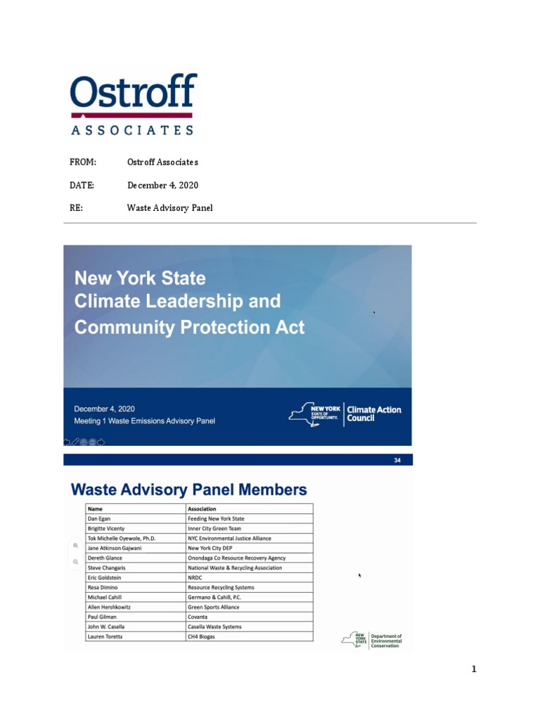 From: Ostroff Associates Date: December 4, 2020 RE: Waste Advisory ...