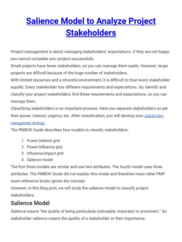Salience Model To Analyze Project Stakeholders | PDF | Attention ...