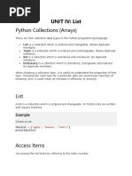 Unit Iv: List Python Collections (Arrays) : Example