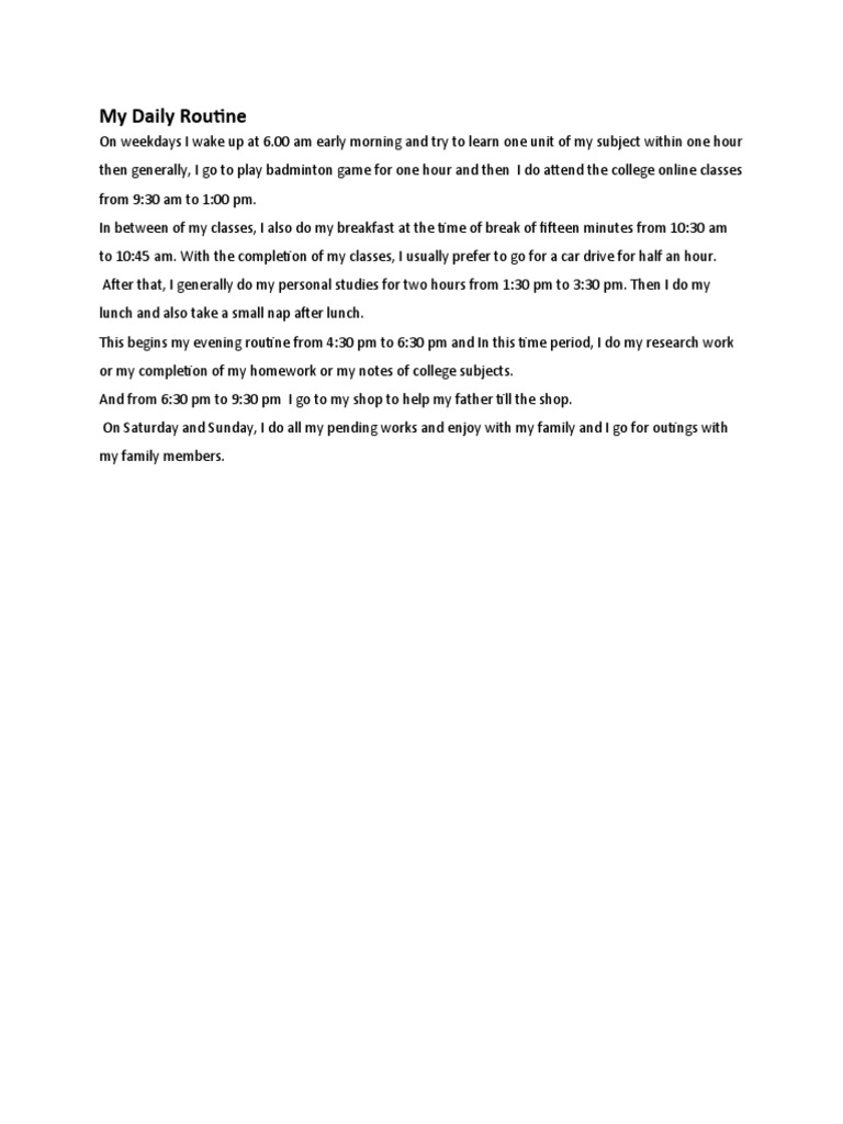 Daily Routine: Study, Play, Work | PDF | Self-Improvement