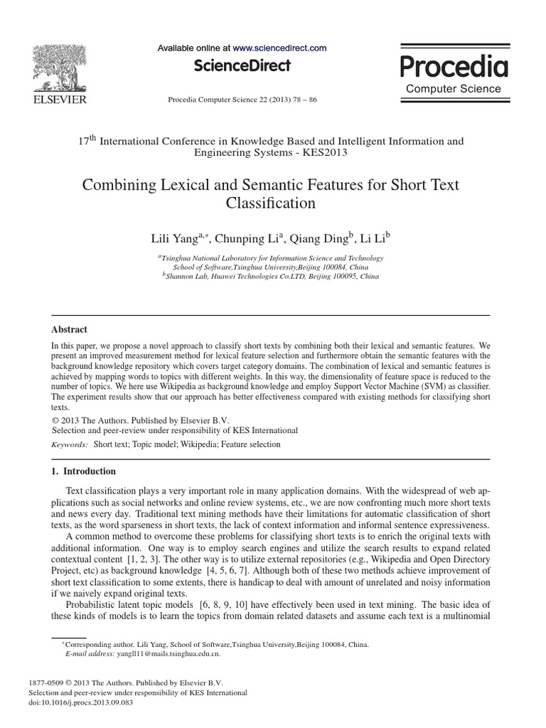 Combining Lexical and Semantic Features For Short Text Classification ...