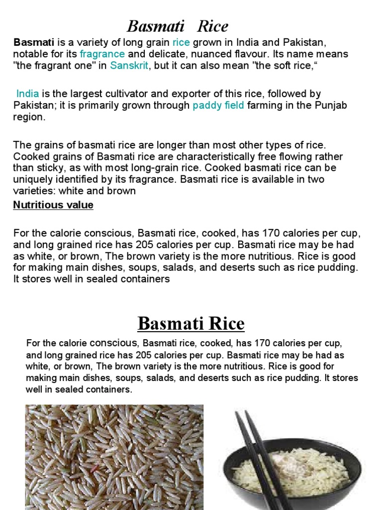 Basmati Rice: Nutritional Benefits & Varieties | PDF