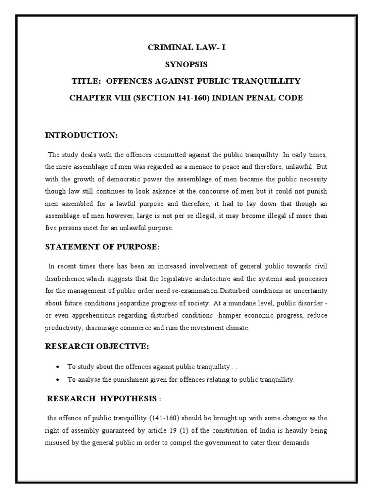 Criminal LawI Synopsis Title Offences Against Public Tranquillity