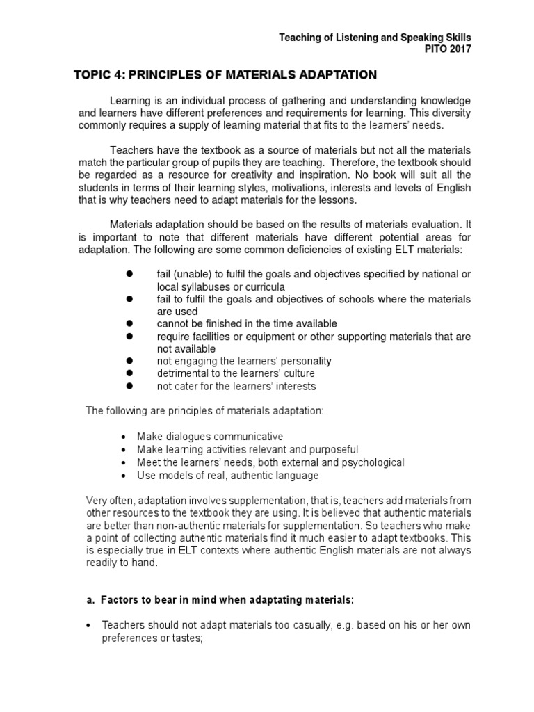 Adapting English Teaching Materials | PDF | Textbook | Learning