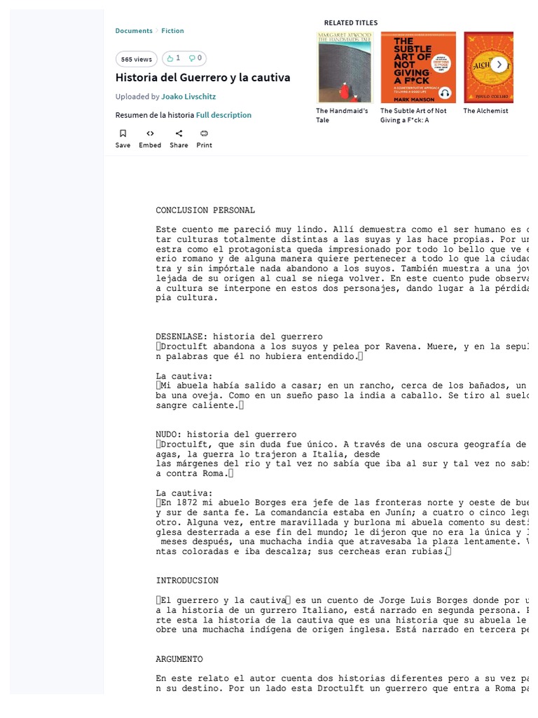 PDF Historia Del Guerrero y La Cautiva Compress PDF