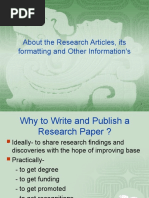 About The Research Articles, Its Formatting and Other Information's