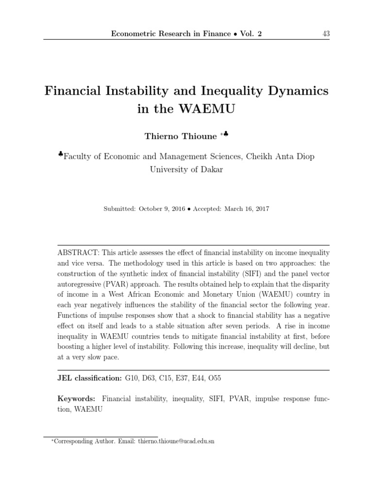 Financial Instability and Inequality Dynamics in The WAEMU | PDF ...