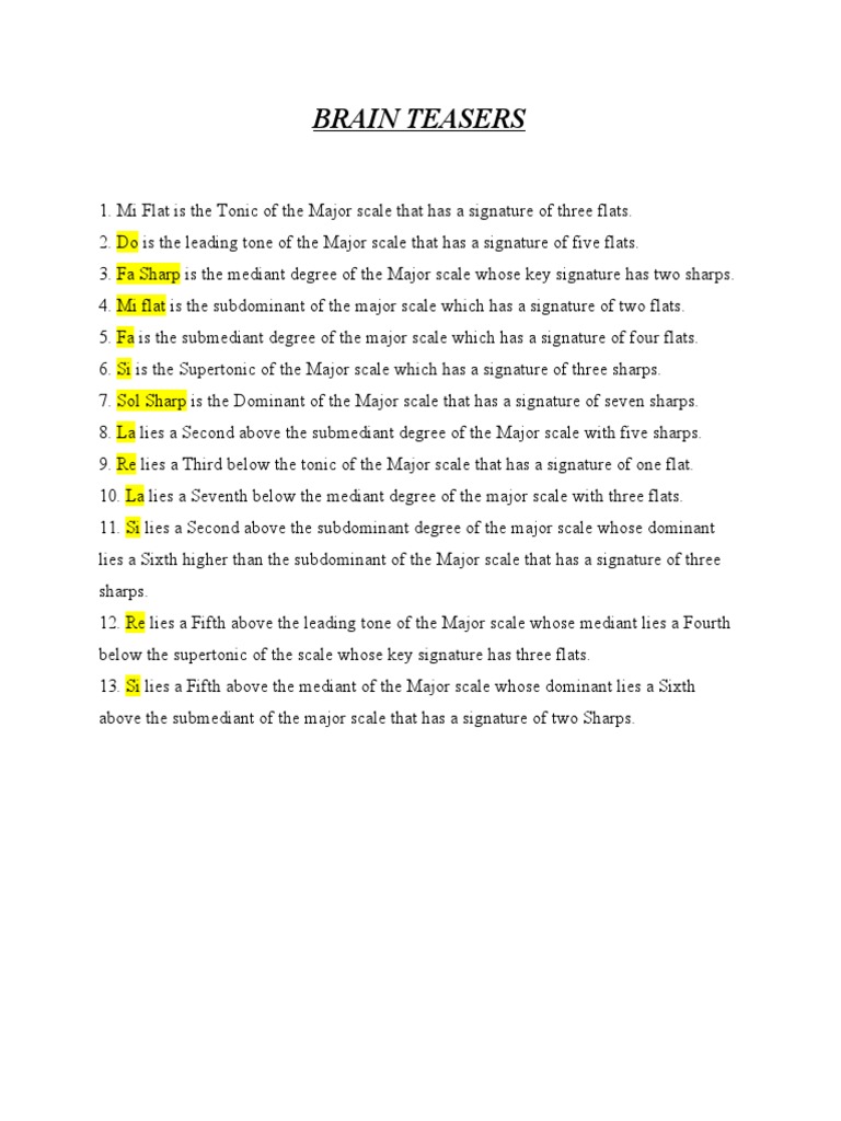 BRAIN TEASERS QUESTIONS - Maryse Abi Haidar | PDF