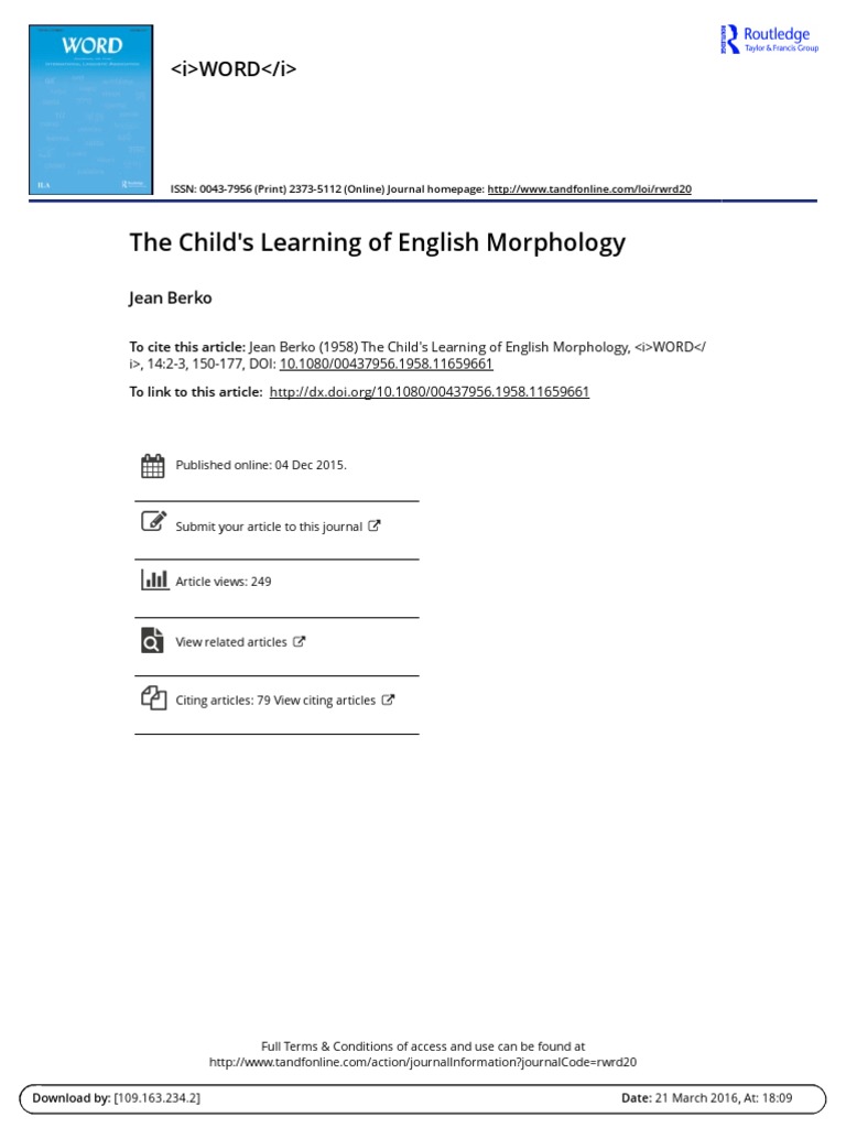 The Child's Learning of English Morphology: WORD | PDF | Morphology ...