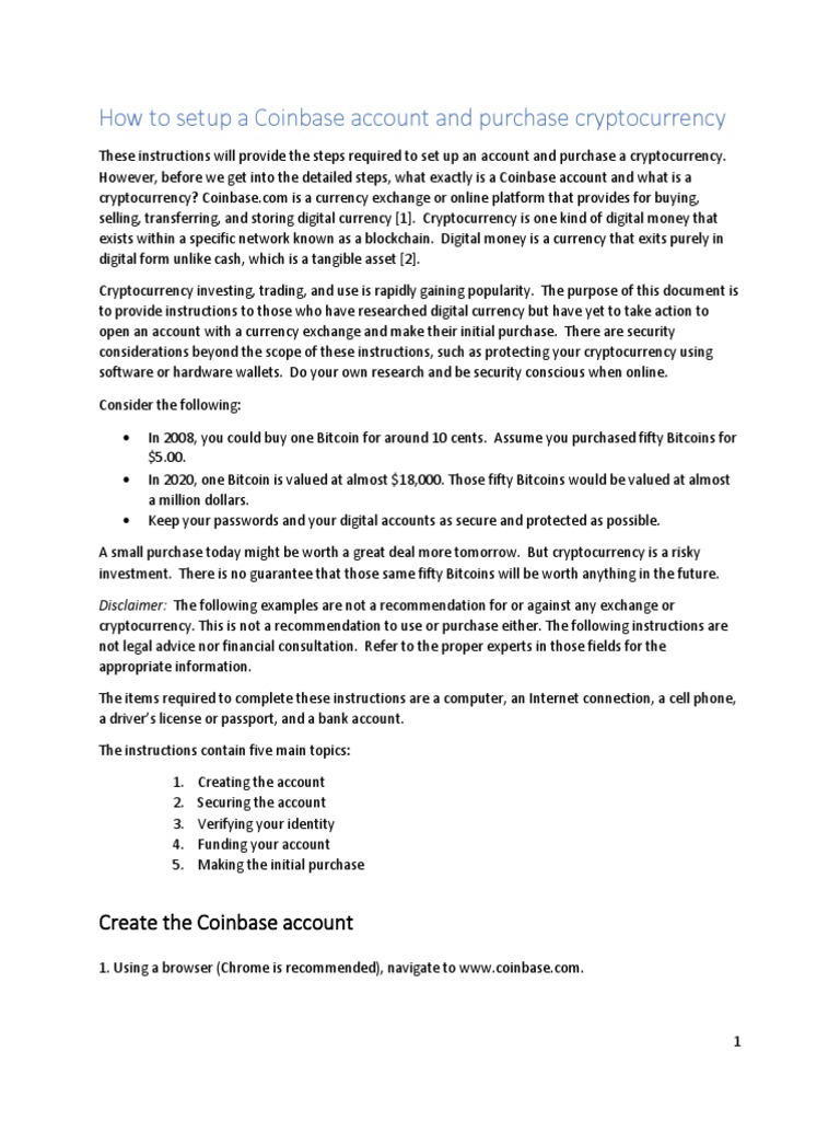 Setting Up a Coinbase Account Guide | PDF | Cryptocurrency | Password