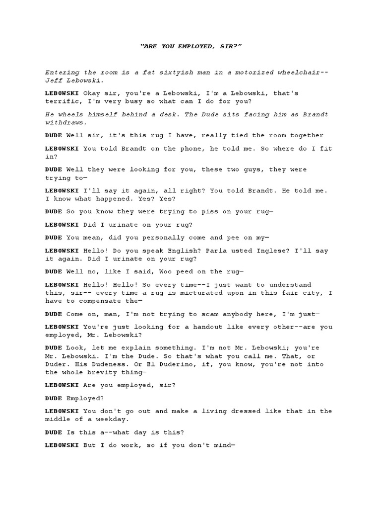 Script Scenes The Big Lebowski PDF