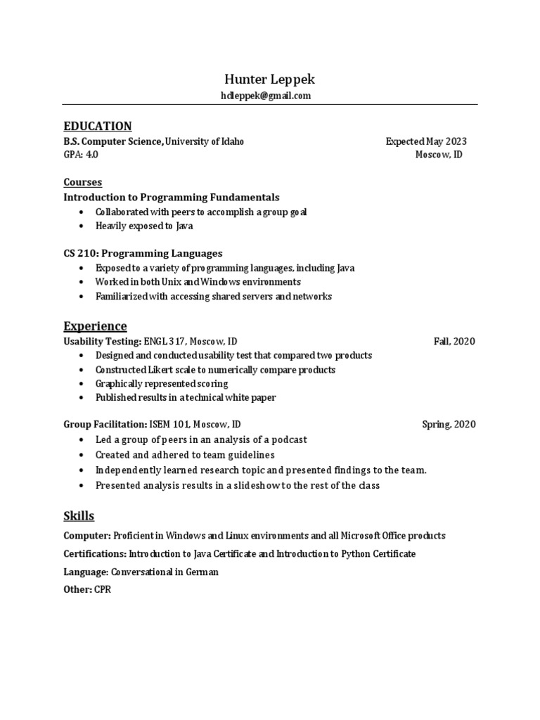 Computer Science Graduate Resume | PDF | Computers