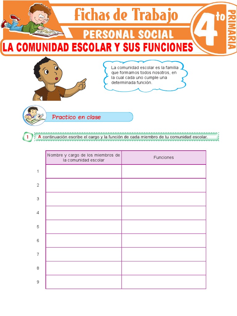 La Comunidad Escolar y Sus Funciones para Cuarto Grado de Primaria | PDF