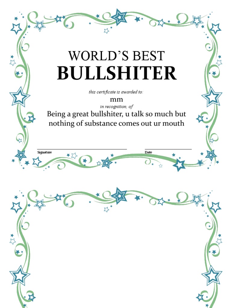 World's Best Bullshitter Certificate | PDF