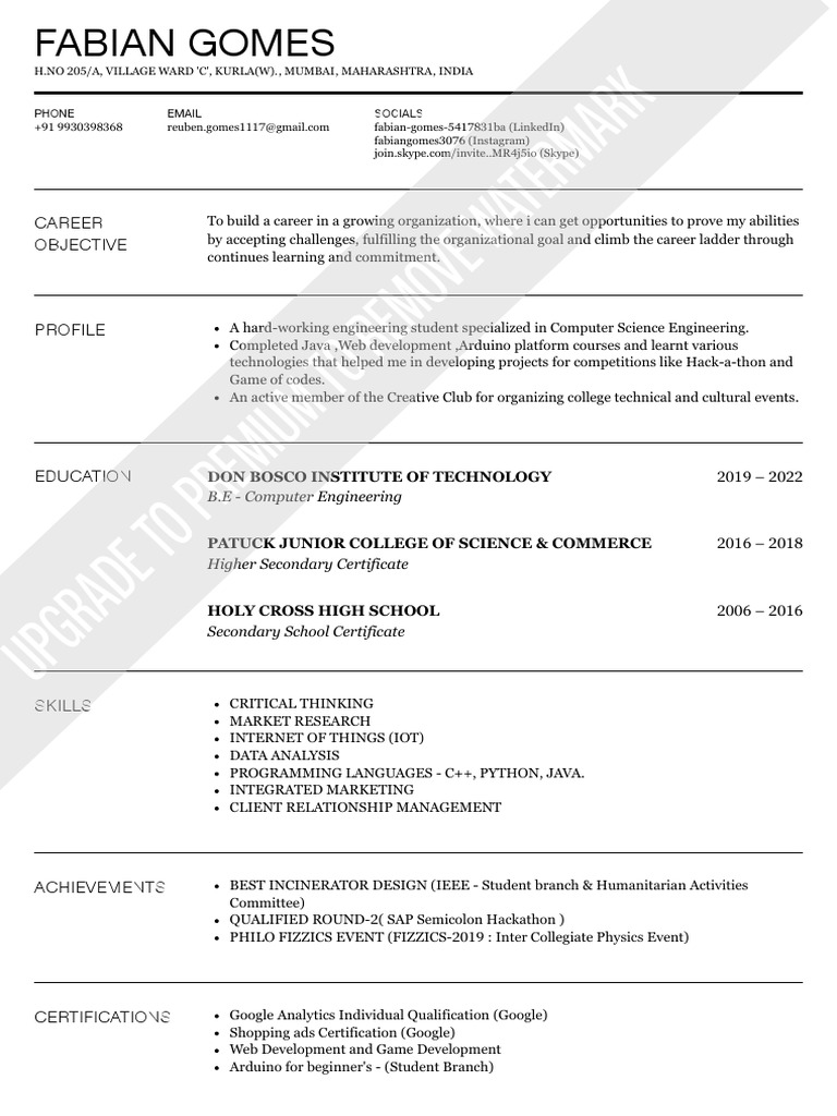 Fabian Gomes - Computer Engineering Profile | PDF | Information ...