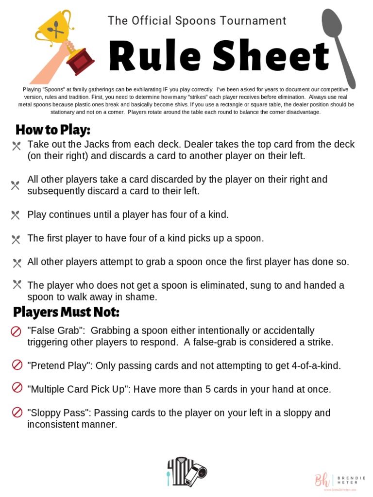 Official Spoons Game Rules | PDF | Playing Cards | Consumer Goods