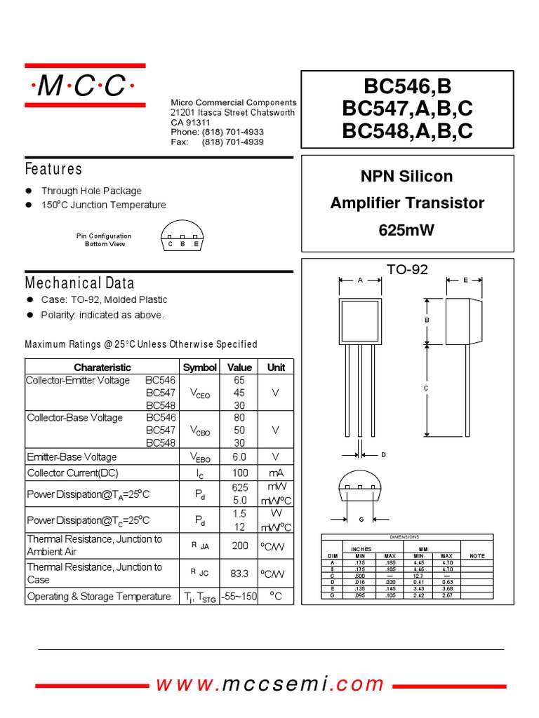 BC546-BC548 Transistor Datasheet | PDF