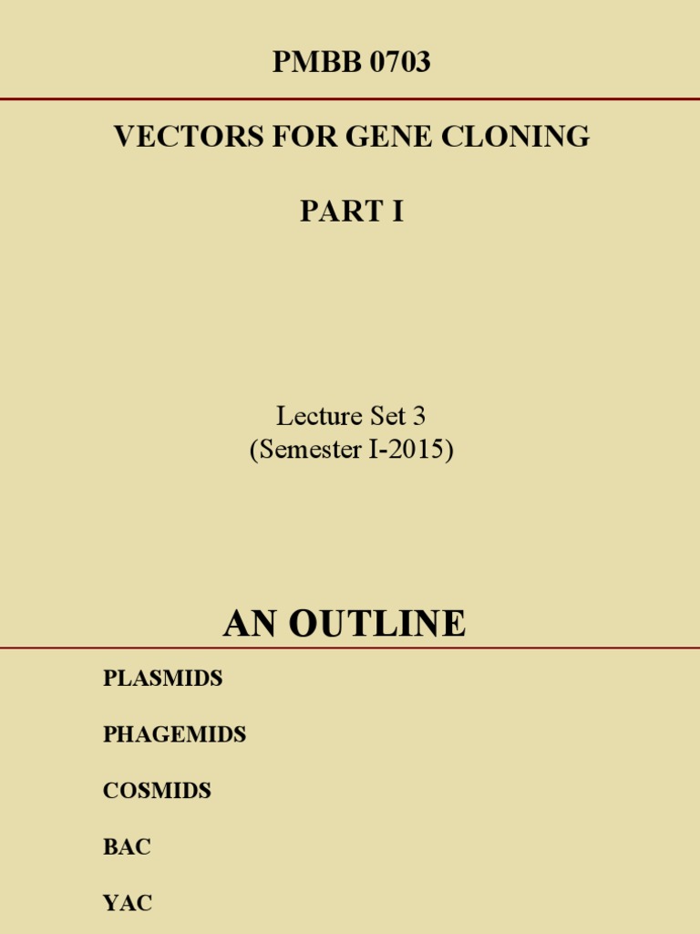 Gene Cloning Vectors Overview | PDF | Plasmid | Molecular Cloning