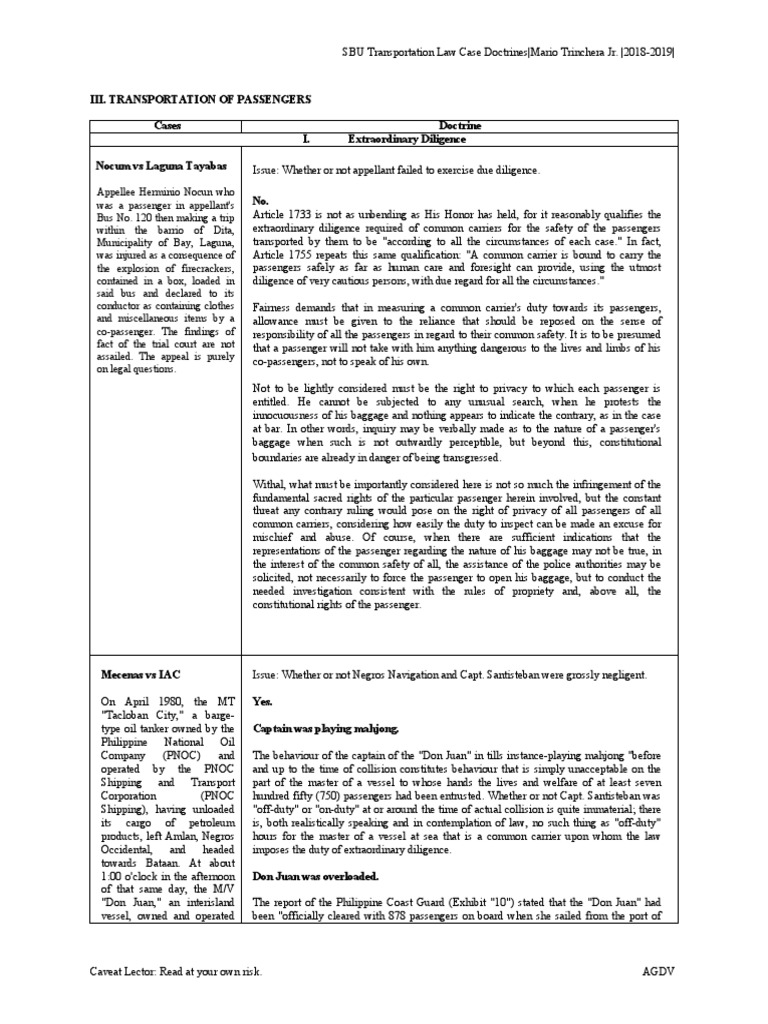 Transpo Case Digests Passengers | PDF | Negligence | Precedent