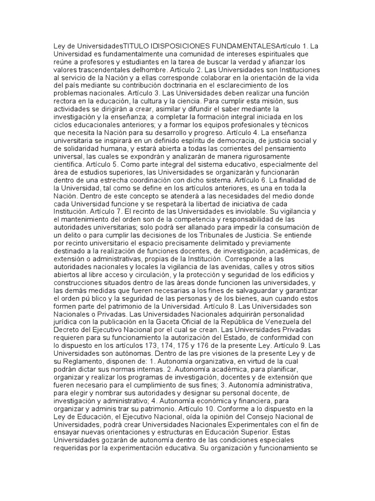 Ley de Universidades PDF Hugo Chavez Universidad