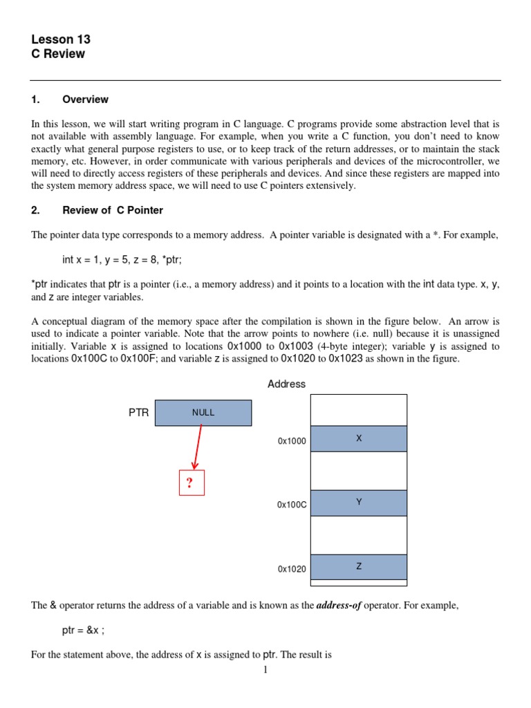 Lesson 13-C-Review Student | PDF | Pointer (Computer Programming ...