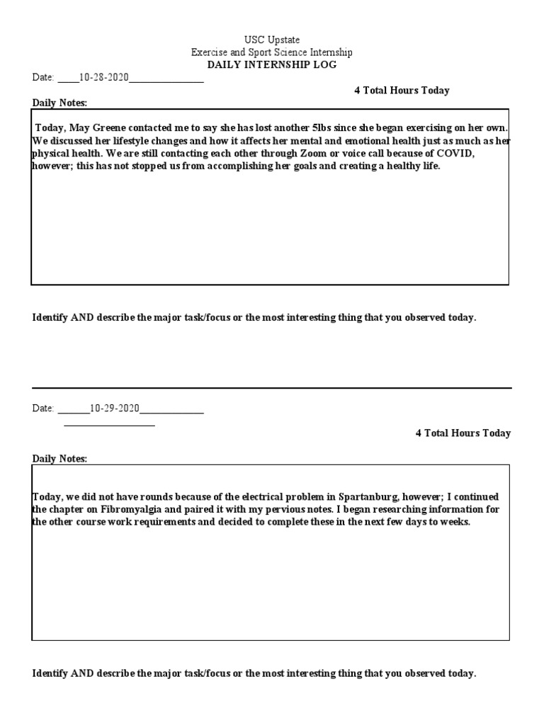 Daily Internship Notes Log (10-28-11-02) | PDF | Behavior Modification ...