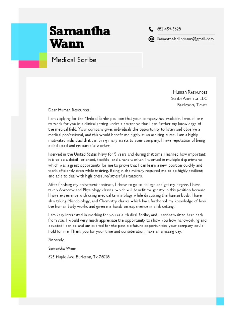 Medical Scribe Application Letter | PDF