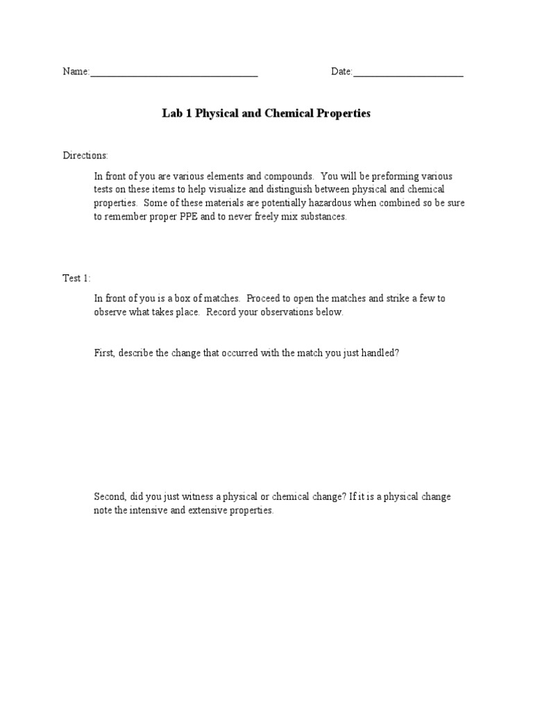 Lab on Physical and Chemical Properties | PDF | Chemical Substances ...