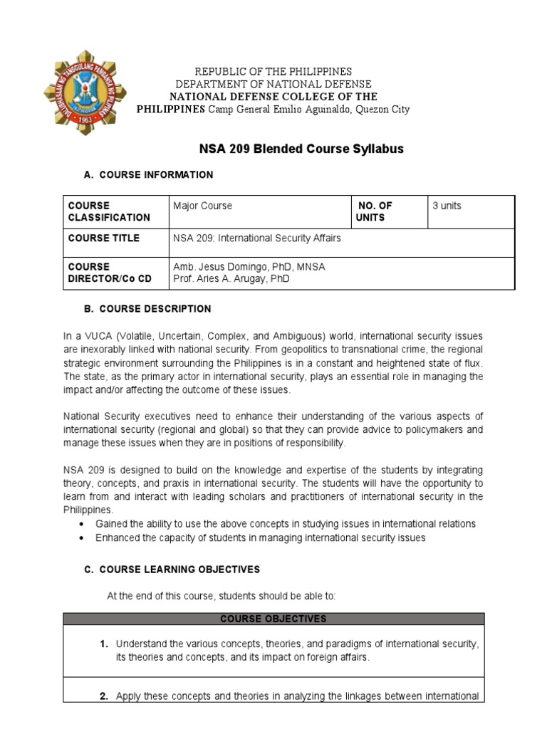 NSA 209: International Security Affairs Syllabus | PDF | International ...