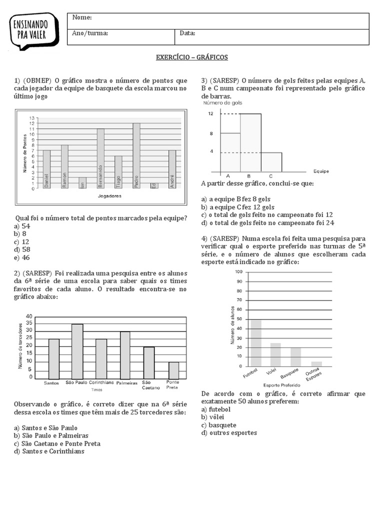 Exercícios de Gráficos e Tabelas 7º Ano | PDF | Brasil | Chuva