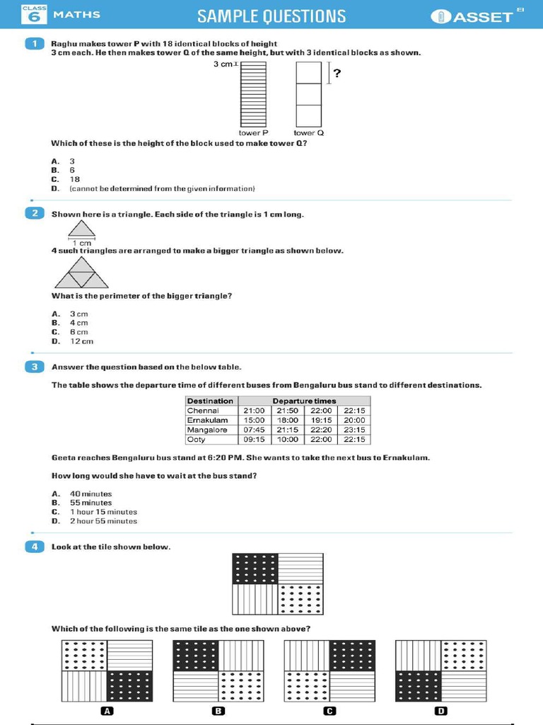 ASSET Math Sample Papers Class 6 PDF | PDF