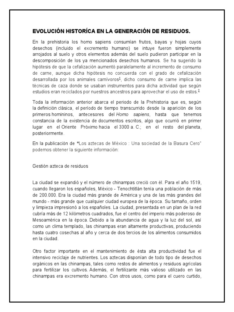 Evolución Historíca en La Generación de Residuos | PDF | Reciclaje ...