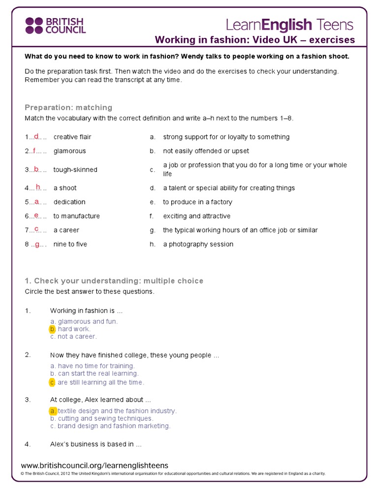 Fashion Career Preparation Exercises | PDF | Fashion | Learning