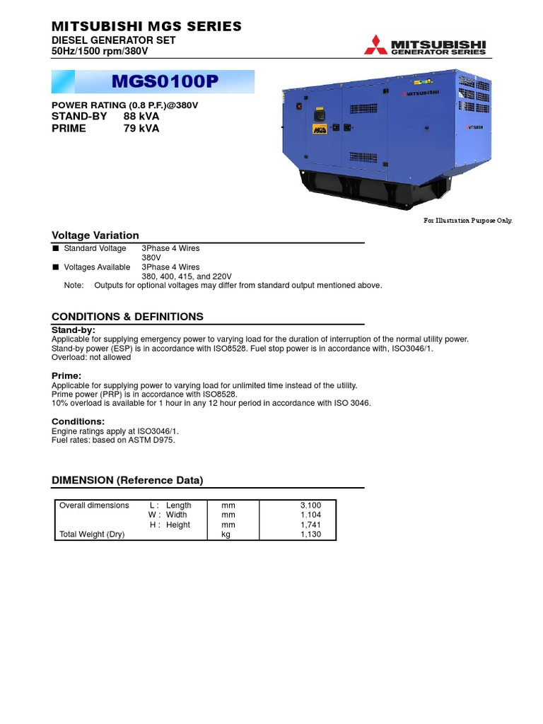 Mitsubishi MGS Diesel Generator 88kVA | PDF | Diesel Engine | Engines