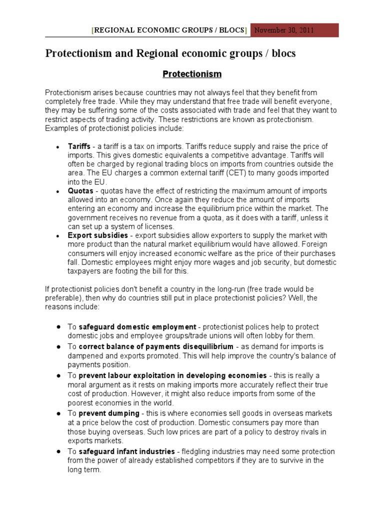 Regional Economic Groups No Task | PDF | Protectionism | Tariff