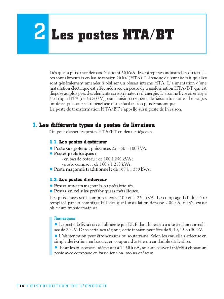 Postes HTA/BT : Types et Fonctionnement | PDF | Réseau électrique ...