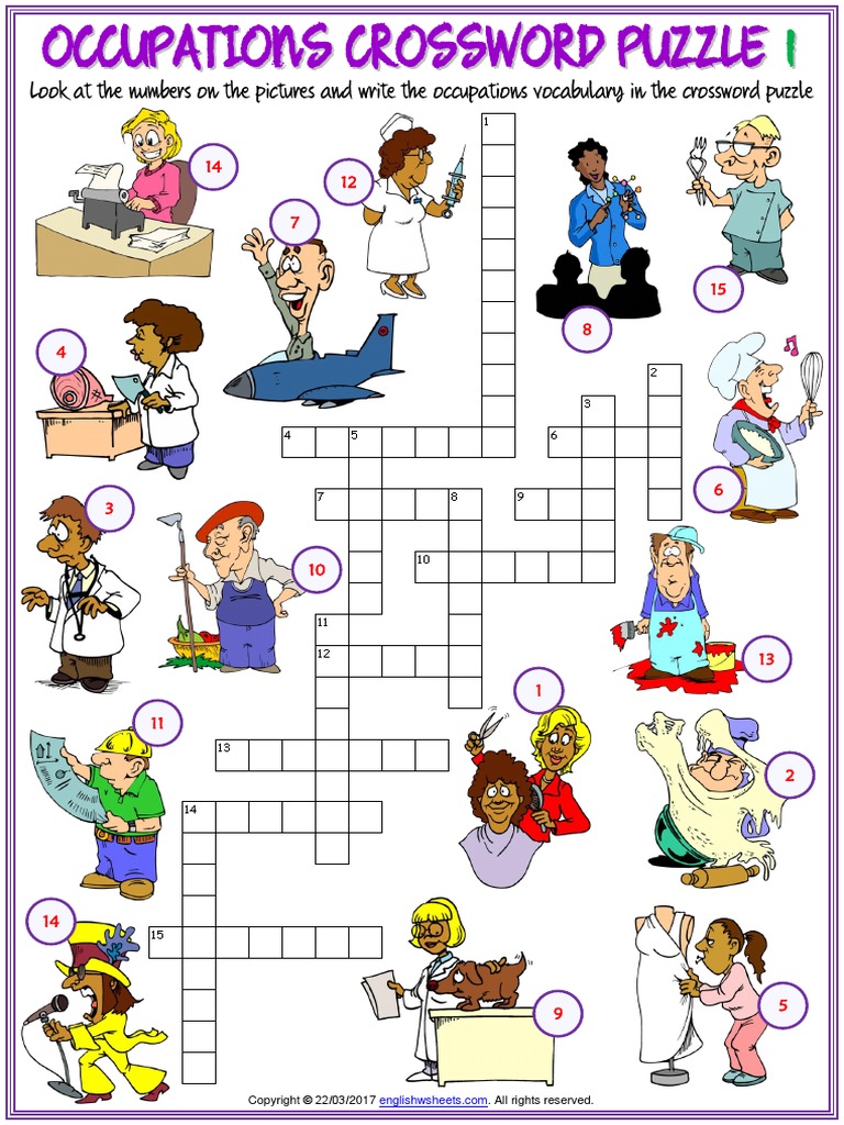 Occupations Vocabulary Esl Crossword Puzzle Worksheets For Kids PDF
